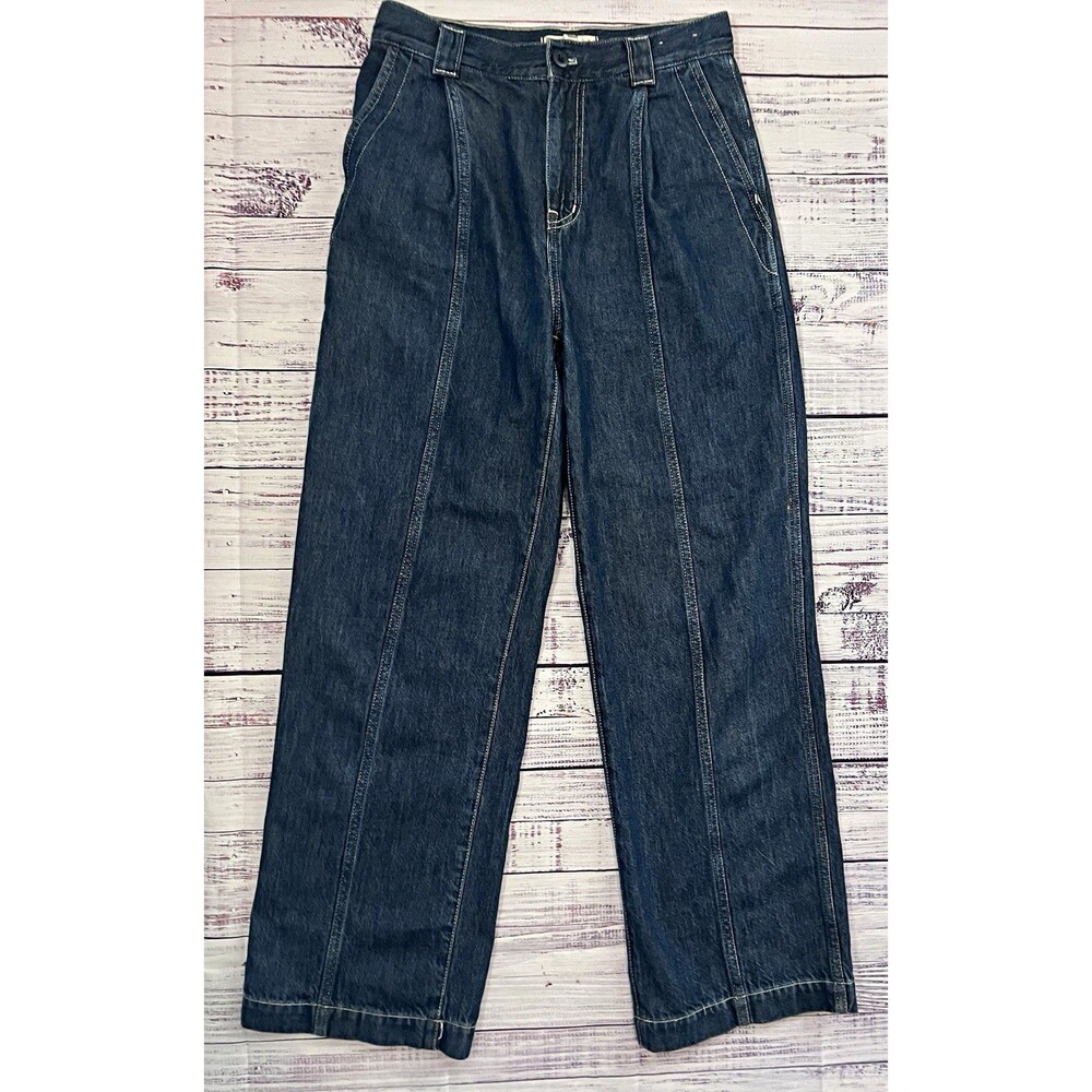 Madewell Trouser High Rise Wide-Leg Dark Wash Blue Denim Jean Trouser Pockets 27